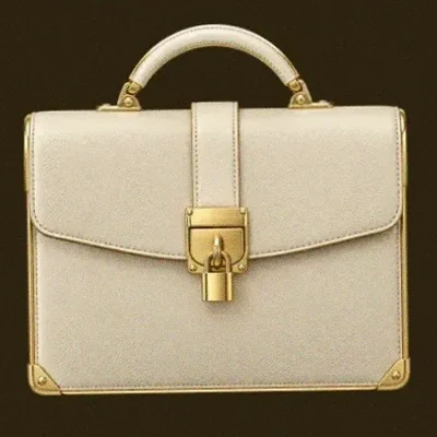 Locked leather briefcase — Golden Crown
