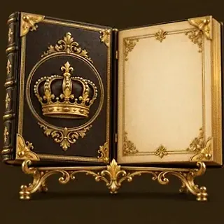Ornate open book — Golden Crown